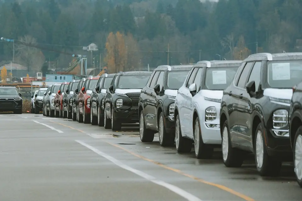 Row of vehicles on a dealer lot