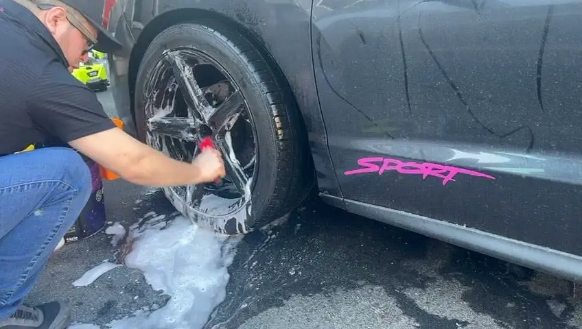 Foam running off a freshly brushed wheel