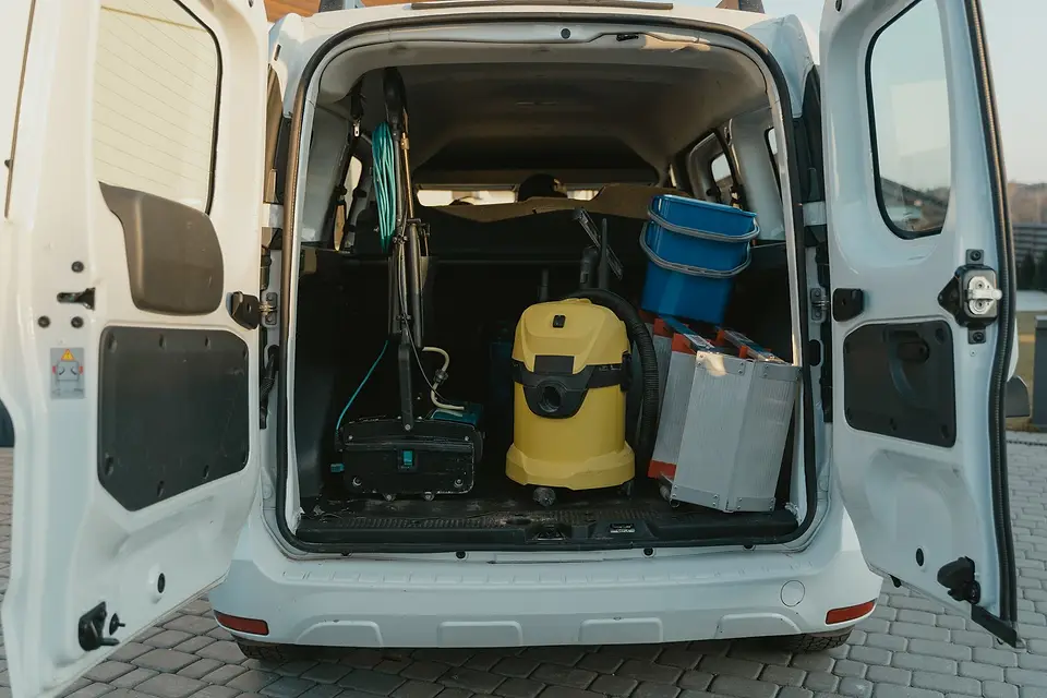 Mobile detailing gear packed in a van