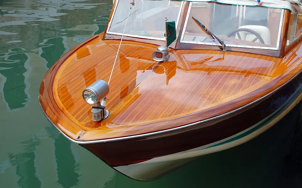 Polished wooden speedboat